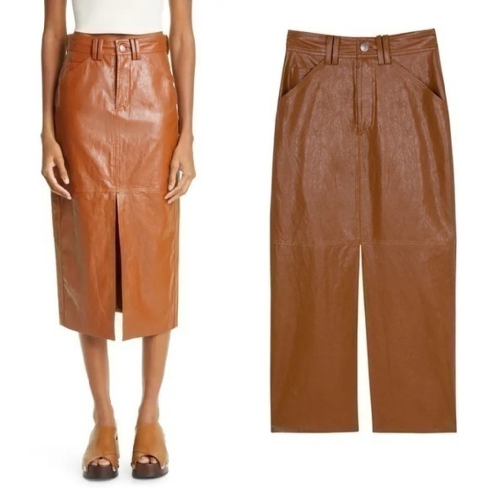 A.L.C Alden Vegan Leather Skirt in Cognac size 12 VEUC
